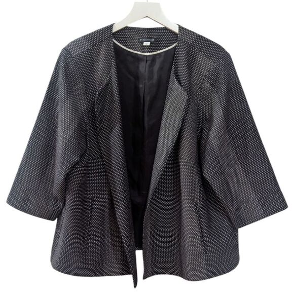 Eileen Fisher Womens S Woven Pattern Round Neck Open-Front Blazer 3/4 Sleeves - Picture 2 of 10